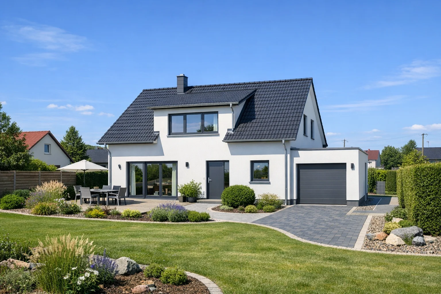 Modernes Einfamilienhaus mit Balkon, Terrasse und gepflegtem Garten in Berlin oder Brandenburg